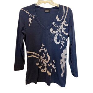 Tryst Floral Women’s Navy Floral XL – Long Sleeve Chic Top